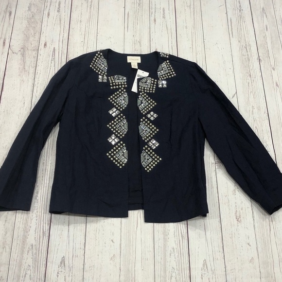 Chicos Open-Front Jacket Jeweled Linen Blazer - Picture 1 of 8